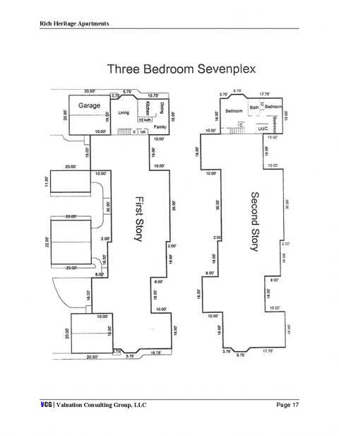 the floor plan of three bedroom sevenplex